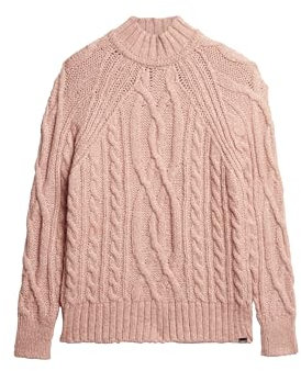 Superdry High Neck Cable Knit Jumper Suéter, Vintage Blush Pink Marl, 40 para Mujer