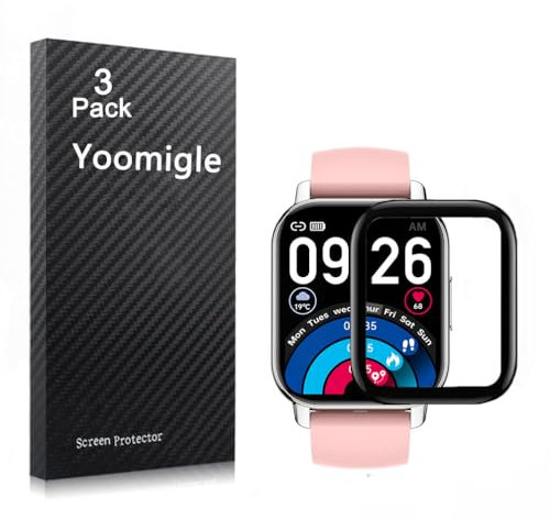 Yoomigle 3 Pack Compatible with Popglory P66 1.85'' Smartwatch Screen Protector Film for P66 1.85 inch Smart Watch Screen Protectors Foils 3D Full Coverage Screen Cover Anti-Scratch