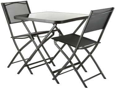 KASANOVA Ensemble de table de jardin carré en verre avec 2 chaises anthracite
