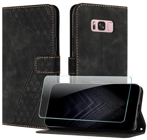 JayModCase Case for Samsung Galaxy S8 with Screen Protector, Flip Wallet PU for Galaxy S8 cover [Card Holder] [Magnetic Closure] [Kickstand] 360 Shockproof Protective Case - Black