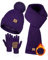 LOROME Damen-Wintermütze, Schal, Handschuhe, Set, Fleece, gestrickt, Bommelmütze, warmer Halstuch, Touchscreen-Handschuhe, Wintergeschenk, Violett, 5 1/8-7 7/8