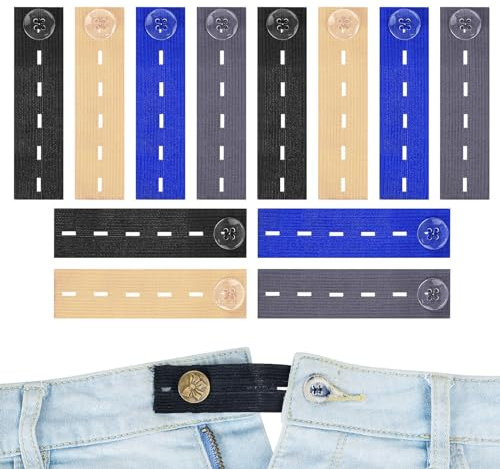 12 Stück Hosenbunderweiterung/Knopfverlängerung Damen & Schwangerschaft | Elastisch, verstellbar, bequem und langlebig; schnelle Erweiterung für Hosen/Jeans; schonend, wiederverwendbar; 12er‑Set