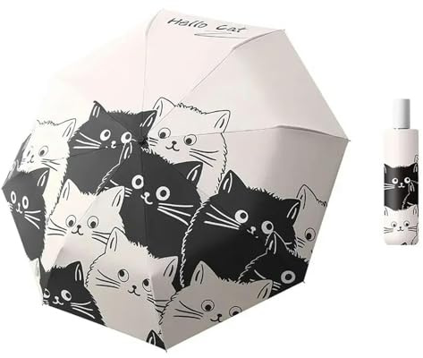 OonMan Taschenschirm Katze Automatik Groß Sonnenschutz Regenschirm für sonnige und regnerische Tage -1, 1, A