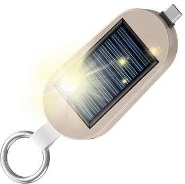 Solar Portable Charger Keychain, Portable Type C Charger Solar Powered, Key Ring MiniPower Bank, 3000mAh Travel PowerBankfor OutdoorEmergency Phone Charger