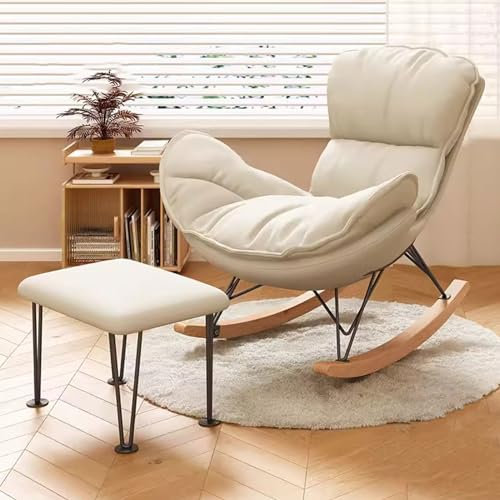 FLORIG Freizeitsofa, Ledersessel mit Ottomane für das Wohnzimmer, Stoff-Wippsessel aus der Mitte des Jahrhunderts, bequemer Sessel für das Schlafzimmer