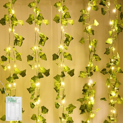 AUAUY Ghirlanda di Edera Luci, 2M 20 LED Stringa Luminosa con Foglie | Alimentato a Batteria, per Interni, Matrimonio, Giardino, Decorazione per Feste