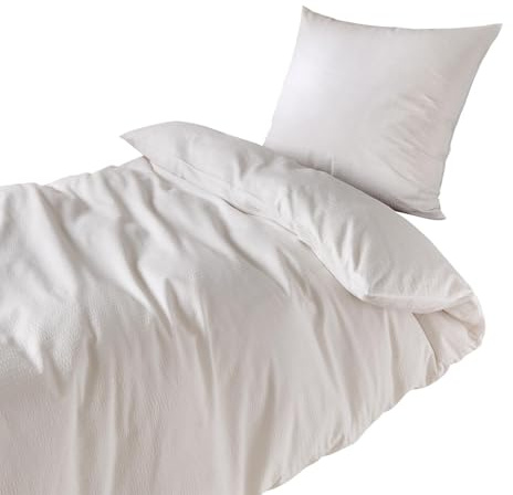 Traumschlaf Seersucker Bettwäsche Uni – Luftig leichte Sommerbettwäsche aus 100% Baumwolle – bügelfrei & atmungsaktiv – mit Reißverschluss – 240x220 cm + 2X 80x80 cm, Weiss