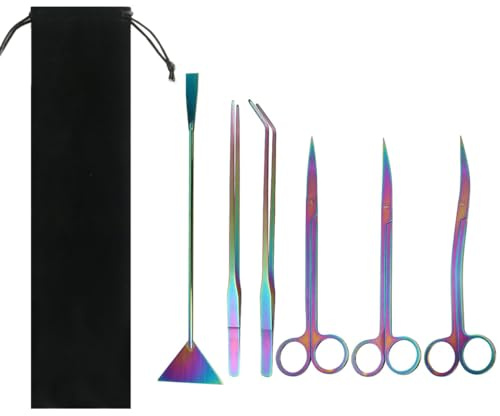 Aquascaping Tools Set, Lang Edelstahl Aquarium Werkzeuge, Aquarium Pinzette Schere Spachtel Werkzeug Set mit Aufbewahrungsbeutel für Aquarienstarter