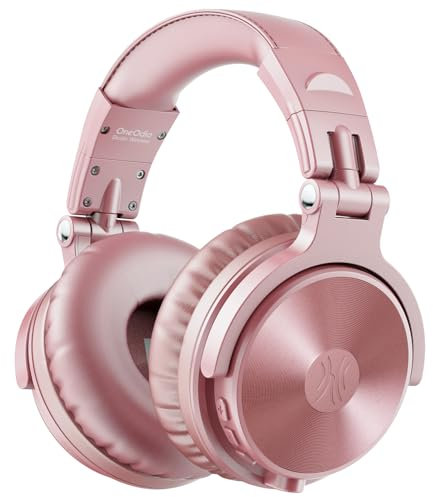 OneOdio Bluetooth Headphones Over Ear, Studio Level Sound Quality, 110 Hrs Playtime Bass Boosted Soft Memory Protein Earmuffs Foldable wireless Headphone with Mic for Cell Phone PC Music (Pink)