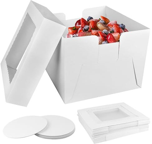 Nuyoah Scatola per Torta Scatole per Torte Bianche 30x30x20cm 10Pz Cake Box Alta in Cartone con Finestra Vassoi Monouso Catole per Trasporto di Torte per l'imballaggio