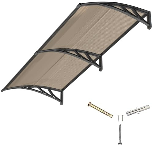 Marquesina para Puerta Exterior 200x100 CM, Tejadillo de Protección contra Lluvia y Rayos UV, Cubierta de Policarbonato para Puertas, Ventanas, Porches, Patios y Terrazas