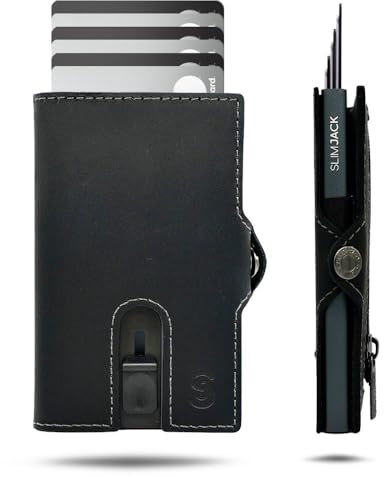 SLIMJACK Smart Wallet mit Münzfach - Kreditkartenetui mit RFID-Schutz - Geldbeutel für Herren - Aluminium-Kartenhalter - Smart Wallet für Karten & Münzen - Schwarz Grau