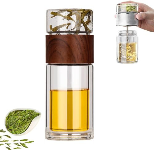 Oaiyeie Infusifie – Infusifie-Teesieb, Glasflasche mit Teesieb, 3-in-1-Teekanne mit kleinem Glassieb für losen Tee, Teebereiter mit Filter aus Edelstahl 304 (Wood Grain,420ml)
