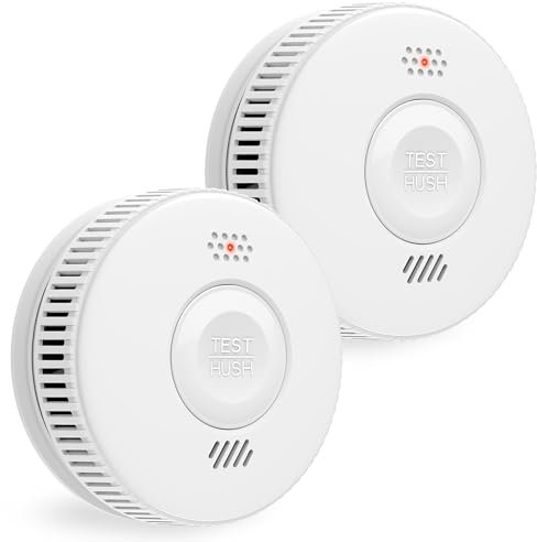 Smoke Alarms for Home 2 Pack, HATHEPHS 10-Year Battery Smoke Alarm for Home with Large Test/Silence Button, Conforms to EN14604 Standard, UKCA