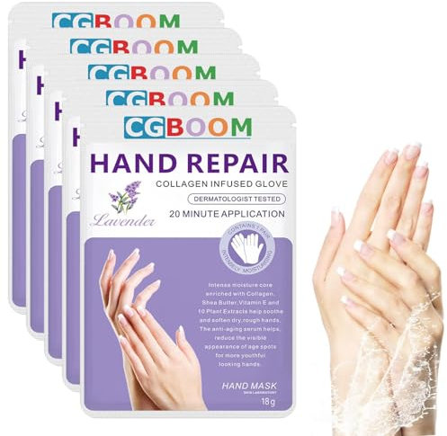 Lot de 5 masques hydratants et exfoliants pour les mains - Hydrate profondément la peau endommagée - Gants nourrissants pour la peau sèche et craquelée - Masque pour les mains