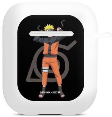Hülle mit Karabiner kompatibel mit Apple AirPods (2. Generation) Case weiß Schutzhülle mit Schlüsselanhänger Naruto Shippuden Offizielles Lizenzprodukt Anime