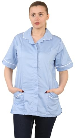 Grunge Wear® Womens Healthcare Nurses Uniform Tunic Top, Ladies Comfortable Durable Medical Workwear Short Sleeve, Collared Button-Up Zipper Shirt Dress Plus Sizes 8-26