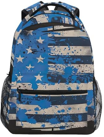 SKYSHU Zaino con bandiera americana, per uomini e donne, impermeabile, per scuola media/media, leggero, da viaggio, con tasche multiple, per adolescenti, ragazzi e ragazze, Bandiera americana., 16 x