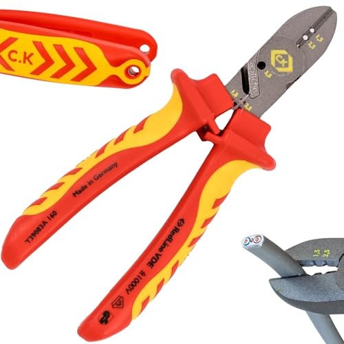 C.K RedLine 2025 Edition VDE CombiCutter 3, 160 mm German Electrical Wire Cable Side Cutter, Stripper, Bender and Screw Shear, Heavy Duty Electrician Croppers, Electricians Snips, CK Tools T39083A 160