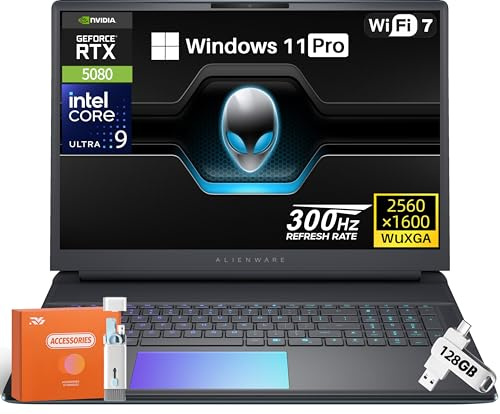 Alienware 18 Area-51 Gaming Laptop NVIDIA RTX 5080 16GB GDDR7 Intel Ultra 9 275HX 5.4GHz 18 WQXGA Display 300Hz 2.5K 64GB DDR5 RAM 2TB SSD Wi-Fi 7 Quad Fan Cooling