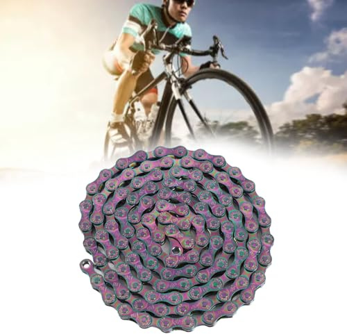 Majatou Buntter Fahrradkette 6/7/8-Fach Carbon Stahl Multifunkionen 116 GLEIDER Fahrradmechaniker Reparatur Rostfreiie, Empfindliche, Bunte Galvanikkette für Rennrad-Mountainbikes