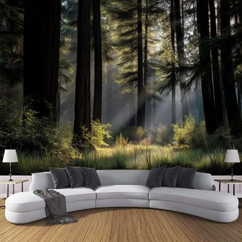 DACRWEKZ 3D Panoramic Custom Wallpaper Mural, Retro Forest Trees and Grass, Dark Green, 150 x 105 cm 3D Wall Sticker Poster Decoration