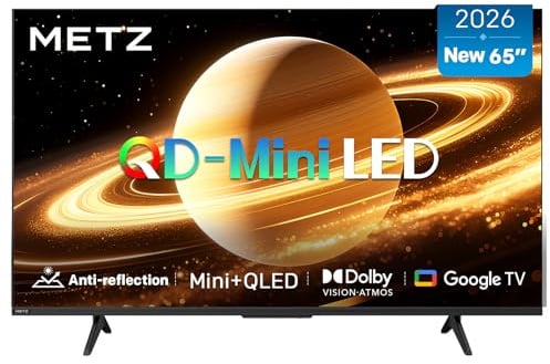 Metz MNH7000Z 65 Pollici QD-MiniLED Smart TV con Google TV – Matte Anti-Reflection, Full Array Local Dimming, Dolby Vision & Dolby Atmos, HDR10+, MEMC, UHD, DVB-T2, HEVC Main10 (2026 Nuovo Modello)