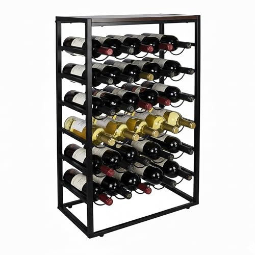 Relaxdays Porte-Bouteilles, 30 Bouteilles, Style Industriel, H x L x P : 88 x 59 x 30 cm, sur Pied, Noir/Marron