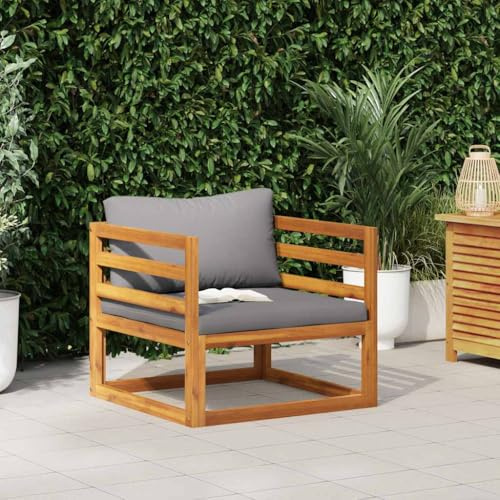 PHGTYUK Gartenstuhl mit Dunkelgrauen Auflagen aus Massivholz Akazie inklusive Sitzpolster und Rückenpolster für Terrasse Balkon Außenbereich Robust Langlebig Witterungsbeständig