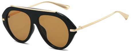 YAMEIZE Trendy Oversized Pilot Sonnenbrille für - Damen Herren Retro 70s Runde Doppel Brücke Brillen UV400 Schutz Vintage Rechteck Schatten Fahren