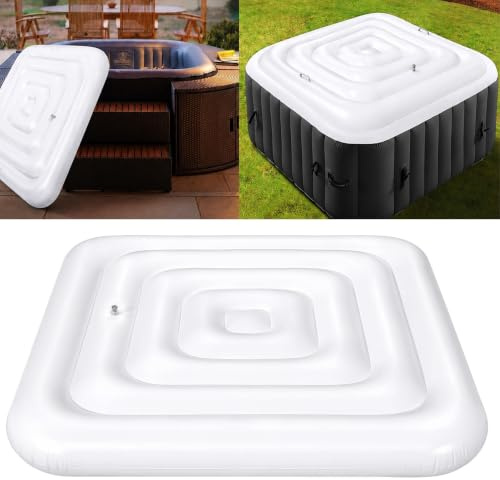 TAZZOR Cubierta térmica hinchable para bañera de hidromasaje, cubierta cuadrada para piscina con asas y válvula de inflación, impermeable y resistente a desgarros, ahorro de energía, resistente al