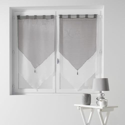 Paris Prix Paire de Voilages Duo 60x120cm Blanc & Gris