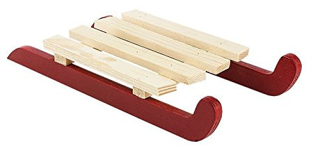 Ideen mit Herz Deko-Schlitten Design 3, 17cm x 8cm x 2,3cm, natur/rot, 2 Stück