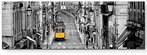 Paul Sinus Art Leinwandbilder | Bilder Leinwand 150x50cm Berühmte gelbe Straßenbahn in Lissabon