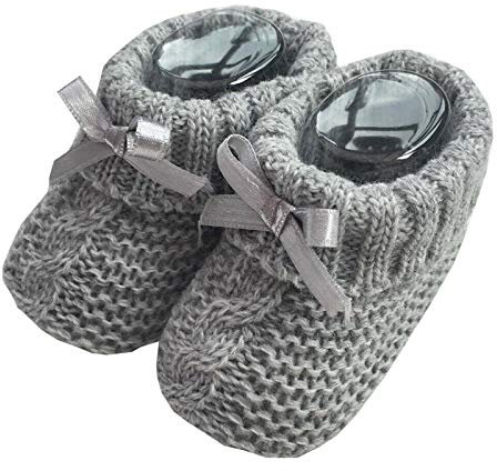 Nursery Time Unisex Baby Weiche,gestrickte Stiefeletten mit Bogen 116-354,1 Paar Stiefel 1 0-3 Monate Grau