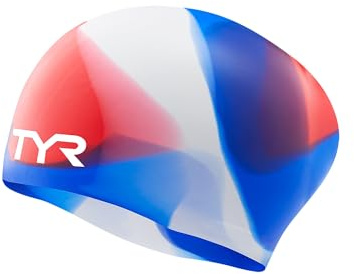 TYR Tie Dye Silikon-Badekappe für Lange Haare, Rot, Weiß, Blau, NA