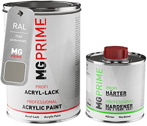 MG PRIME RAL 7030 Steingrau/Stone grey seidenmatt Acryl-Lack 1,5 Liter / 1500 ml Dose inkl. Härter