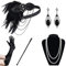 Sinoeem 1920s Kostüm Damen Flapper Accessoires Set 20er Jahre Halloween Kostümzubehör Inklusive Stirnband Halskette Handschuhe Ohrringe Gatsby Handheld-Requisiten Set (Set-12)