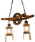 Pendellampe E27 2 Flamme Höhenverstellbarer Kronleuchter Industrie Retro Holz Schmiedeeisen Hängelampe Glas Lampenschirm Beleuchtung Schlafzimmer Wohnzimmer Loft Esszimmer Dekorative Pendelleuchte