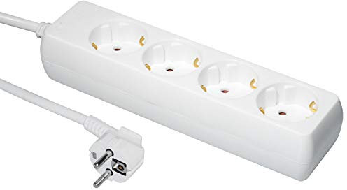 Steckdosenleiste 4-Fach, Steckplätze 45 Grad gedreht, Kabel 10m, weiß