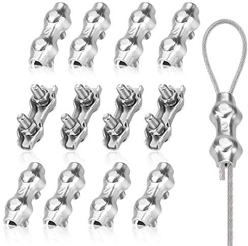 UTRUGAN 12 Stück Drahtseilklemme Duplex Drahtseilklemme 304 Edelstahl Drahtseilklemmen Duplex Clips M2 Seilklemmen Duplex Klemme für Drahtseile, Moskitonetzen, Kletterhilfen und Sonnenschirmsegeln