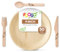 FOOGO Green 200pcs Disposable Palm Leaf Plates and Wooden Cutlery Set, FSC® Certified, Large Round eco friendly items for parties & weddings