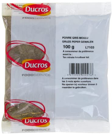 Poivre gris moulu 100g - Marque Ducros - 4 sachets
