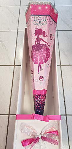 Exclusive Schultüte 85cm eckig Ballprinzessin mit roter Spitze, Kristallen und Schleife