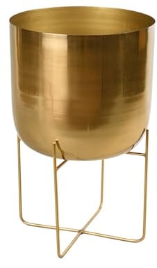 Serene Spaces Living Breiter Goldener Soho-Pflanztopf mit abnehmbarem Metallständer, dekorativer Innenpflanzentopf, Blumentopfständer für Wohnzimmer, Büro, Maße: 66 cm hoch und 35.6 cm Durchmesser.