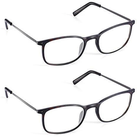 Lesebrille für Herren/Damen Leseoptik +1 bis 3.5 Brille aus leichtem Mattschildpatt-Kunststoff mit schlanken Metallarmen und blendfreier Lupe