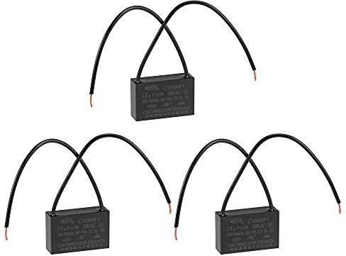 sourcing map Deckenventilator-Kondensator CBB61 1.5uF 250V AC 2 Drähte metallisierter Polypropylen-Film-Kondensator 37x24x13mm für elektrische Lüfterpumpe Motor Generator 3Stk.