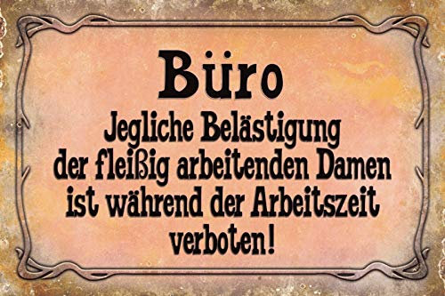 Blechschild 20x30 BÜRO jegliche Belästigung verboten witziges Schild Arbeit Firma