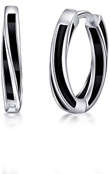 Immobird Ohrringe Creolen 925 Sterling Silber Ohrringe Herren Damen Creolen Durchmesser 15mm Klein Schlafen Kreolen Schwarz