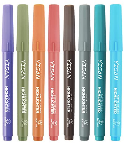 YISAN Highlighters,Soft Chisel Tip,Bible Highlighters and Pens No Bleed,8 Color Markers for Bible Study,Journaling,70252